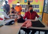 Wakapolres Touna, Kompol I Made Darma, SH didampingi Kasat Reskrim Polres Touna, Iptu Muh. Kasim, SH pada saat Konferensi Pers bersama awak media di Polres Touna, Selasa (27/3/2022).